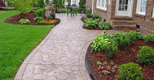 stamped concrete walkway.